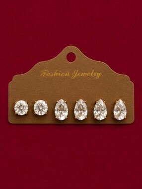 3/$30 VIESTE Crystal Round and Teardrop Post Earrings